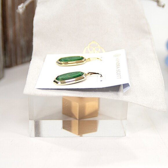 Kendra Scott Dani Gold Bezel Frame Green Tiger's Eye Earrings NWT - Picture 4 of 6